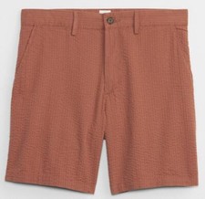 NWT Mens GAP 7" Seersucker Chino Khaki Shorts Russet Brown 100% Cotton *1M