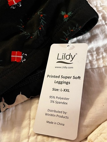 Super Soft Lildy Holiday Leggings Size L-XXL Black With Reindeers Christmas - Picture 3 of 4