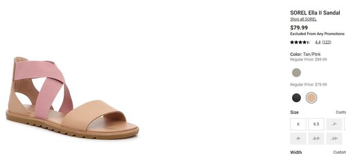 SOREL Ella II Sandal Women's Tan / Pink Sandals Flat Stretch Size 7 Brand New - Picture 3 of 6
