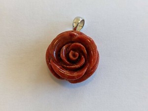 Coral Rose Pendant 21mm in Silver Setting NWOT, Beautiful!