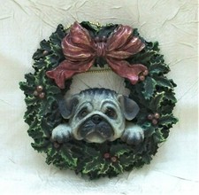 Gray Dog with Wreath Resin Christmas Ornament Pet Holiday