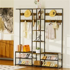 Wisfor Corner Coat Rack Stand Hall Tree Metal Frame with 10 Hooks Shoe Bench