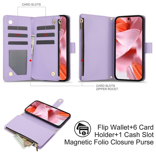 For Google Pixel 9A/9Pro XL/9Pro/9/8/7 PU Leather Flip Stand Zipper Wallet Case - Picture 80 of 89