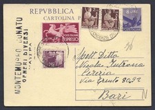 POSTAL HISTORY REPUBLIC 1948 Full 8L Espresso from Matera to Bari (FSA)