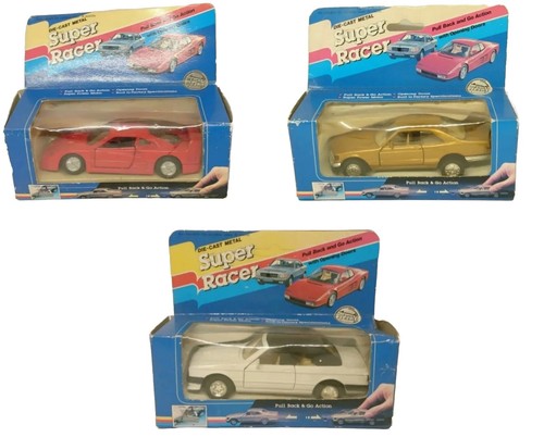 3x Coches Super Racer Vintage Diecast Metal En Caja Original. Acción Pull Back & Go