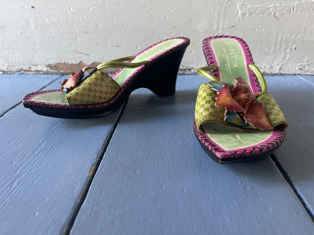 LAURA VITA WOMENS LEATHER COURT SLIP ON HIGH HEEL SHOES SANDALS SIZE 39 UK