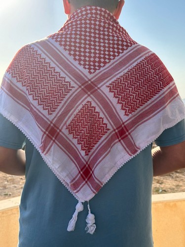 Bufanda árabe roja Shemagh Keffiyeh todo original hecha en Palestina algodón Kufiya nueva - Imagen 5 de 12