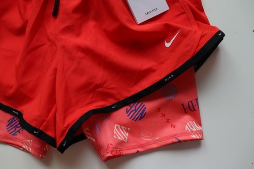 NIKE DRI FIT TEMPO FUN PRINT 2IN1 RUNNING SHORTS RED DD7631-673 KIDS GIRLS M - Picture 7 of 12