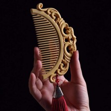 120*70*13mm Lilong Pattern Hand Carving Boxwood Crafts Gift Comb