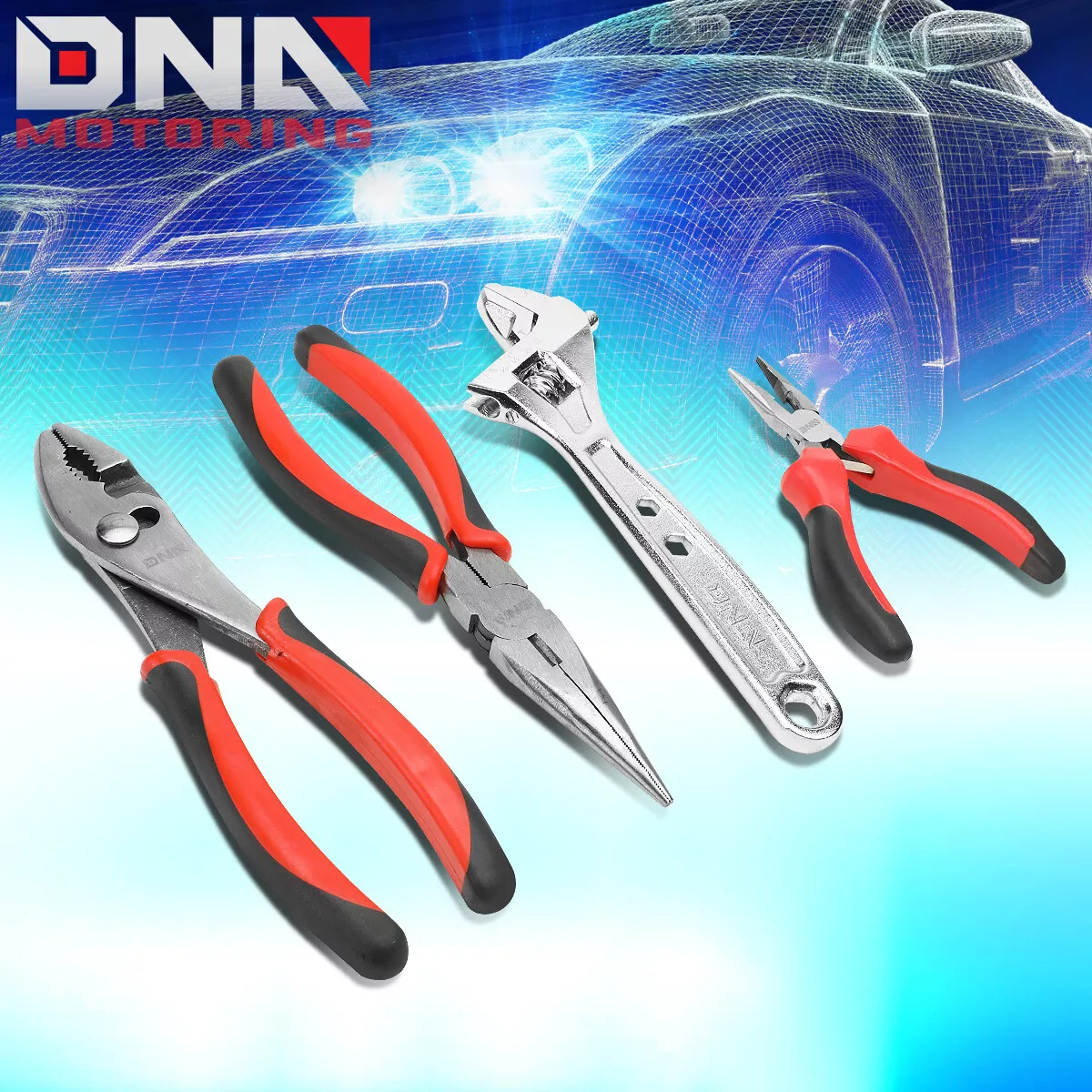 4 PCS PLIERS SPANNER SET 2X NEEDLE NOSE SLIP JOINT PLIER ADJUSTABLE WRENCH