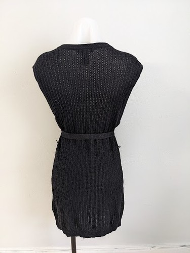 Nanette Lepore Size Medium Knit Cover Up Black Wool Blend Belted Sleeveless - Picture 6 of 8