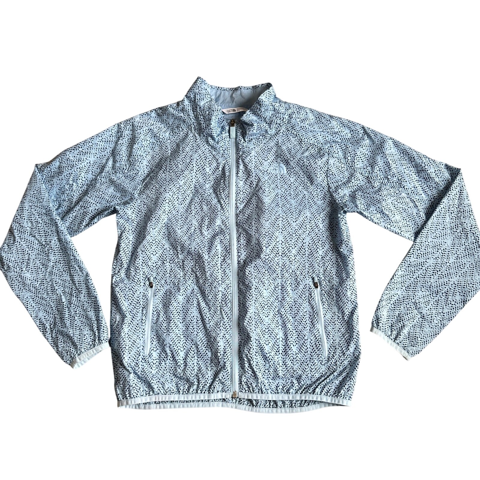 The North Face Mas Print Bomber Womens M Windbreaker Jacket Blue Full Zip