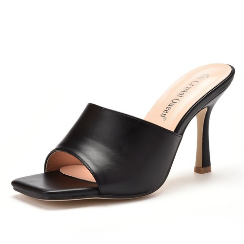 Damen Peep toe 9cm Heels Sandalen Hausschuhe Kunstleder Damenschuhe Slip-On FT09 - Bild 6 von 30
