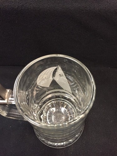 BEER STEIN MUG OLD SPICE 12m RACING SLOOP ETCHED GLASS WITH PEWTER LID GERMANY - Picture 6 of 11
