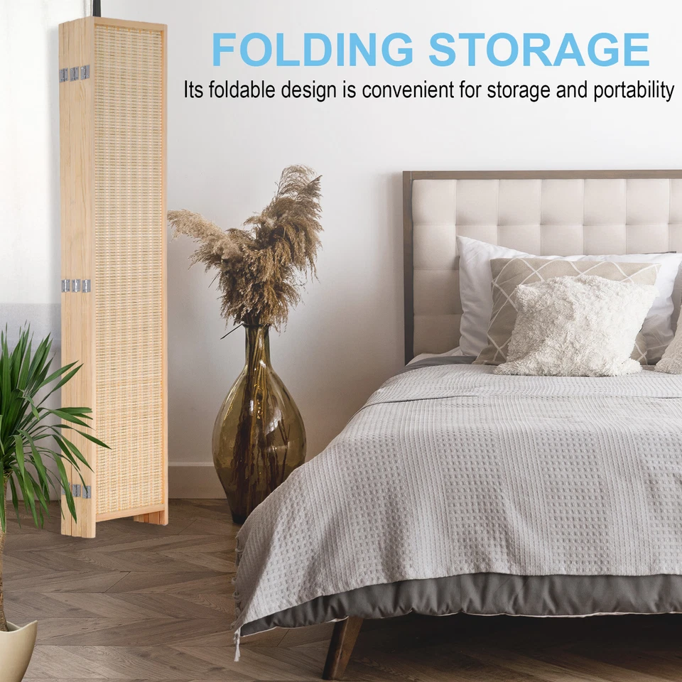 Divisor de habitación de bambú de 6 paneles, divisor de pared de privacidad plegable partición independiente Foto 4 de 4
