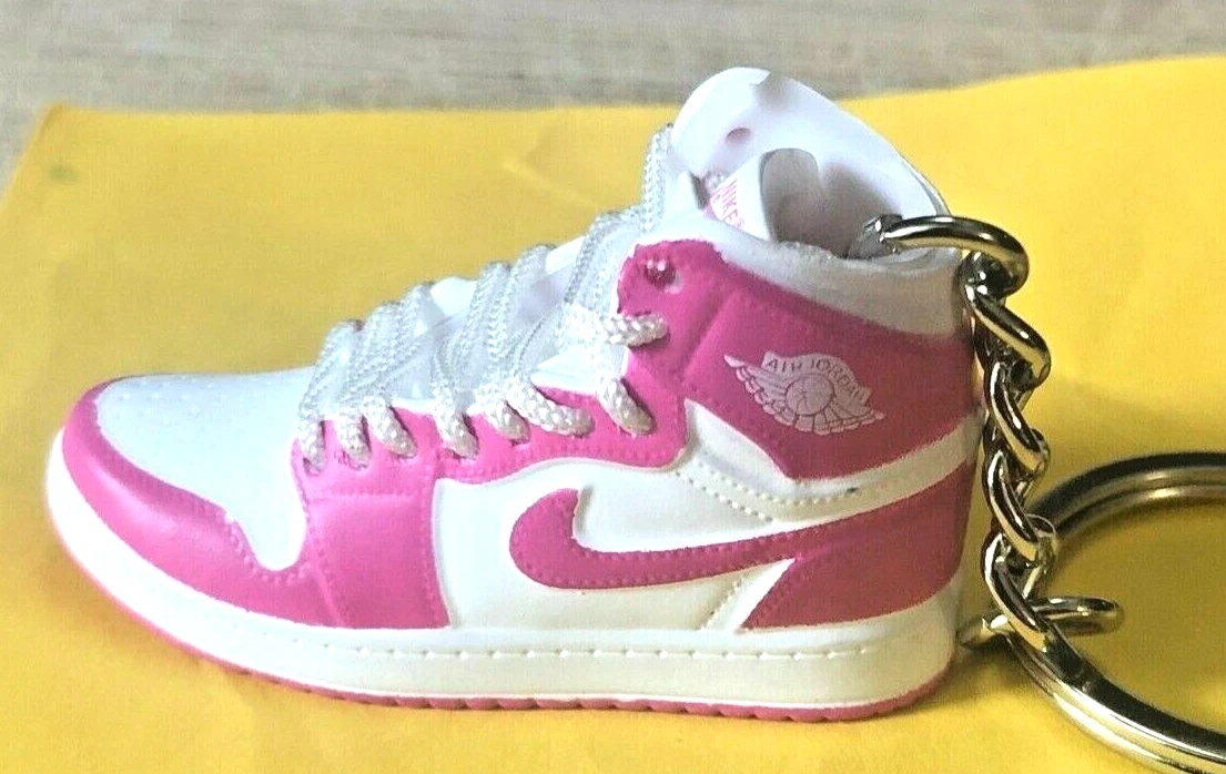 Nuovo Mini 3D~AIR JORDAN ~ portachiavi scarpe sneaker ~ ROSA/BIANCO