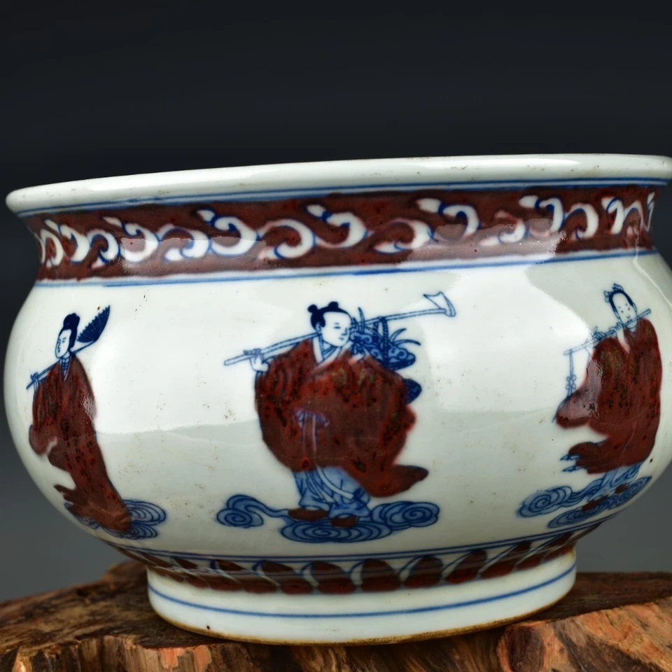 7.6'' Chinese Antique dynasty Blue and white underglaze red glaze Brush Washers - Image 4 of 4