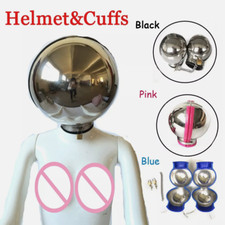 Abschließbar Edelstahl Handschellen Handfesseln Helm Rund Ball Gloves Restraint