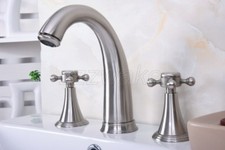 Brushed Nickel Widespread 3-Hole 2-Handle Bathroom Sink Faucet Basin Mixer Tap
