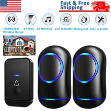 1000ft Wireless Doorbell Chime Kit Waterproof Plugin Receiver Adjustable Volume