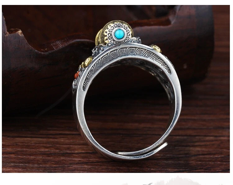 Men's Open Ring Buddhist prayer wheel Ring Adjustable Ring - Image 3 of 4