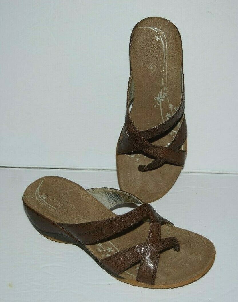 MERRELL ALYSSUM TERRA MARRONE PELLE SLIDE ON ZEPPA SANDALI DONNA TG 6 *EUC