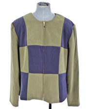 Amanda Smith Vintage Jacket Checkerboard Green Blue Collarless 80s Size Uk 14