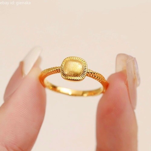 999 24k Yellow Gold Lucky Square Rings Women US Size 4/5/6/7/8/9 1.0-1.2g - Picture 8 of 9