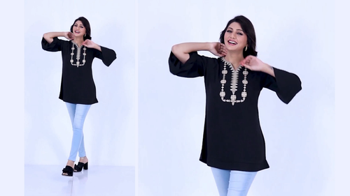 Navy Blue Indian Pakistani Designer Top Dress Kurti Tunic Dress Women SC2411A UK - Video 1 of 1