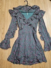 FREE PEOPLE SWEETEST THING RUFFLE GREEN FLORAL MINI DRESS S.6