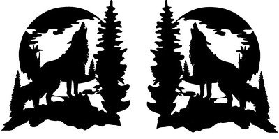 5'' Wolf Howling Moon Forest Two Vinyl Decals Car Truck RV Window Mirror Camper