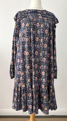 Boden Kleid Damen Blumen Jersey Rüschen Schulter Langarm Häkel Gr. 14 L