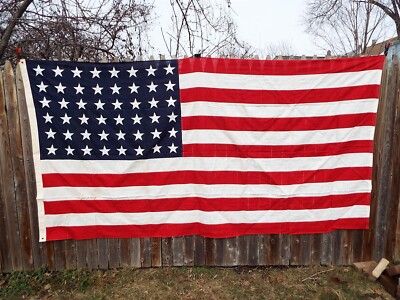 Large 48 Sewn Star Stripe US Flag WW1/WW2 Era American USA 10 foot