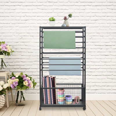 Black Scarf Rack Hangers Organizer Iron Basket Belt Tie Display Stand W/ 4Wheels