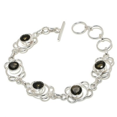 Smoky Quartz Gemstone Handmade 925 Sterling Silver Jewelry Bracelet Sz 7-8''