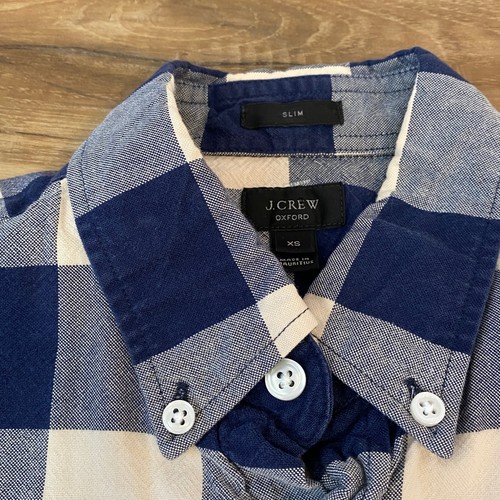 J.Crew Oxford Shirt Slim Fit Mens XS Navy White Buffalo Check Button Down - Picture 3 of 7