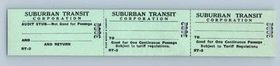 Suburban Transit Corp 15. September 1958 RT-3 leeres Hin- und Rückfahrtbus Ticket Muster