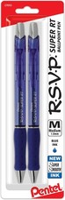 Ballpoint Pen Blue Ink 1.0mm Medium Line Pack of 2 Comfortable Grip Metal