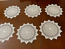 6 lace crochet cotton round doilies placemat white Lithuania new 12"