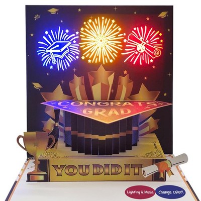 Graduation Pop Up Card 2026 3D with Music & LED Fireworks - Perfect Gift