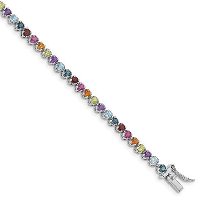 Sterling Silber Rhodiniert Multi-Edelstein Tennis Armband 7,5'' 5,02 gm