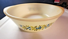 Vintage Glasbake Casserole Dish Oval Bowl Ovenware Milk Glass Blueberry Floral