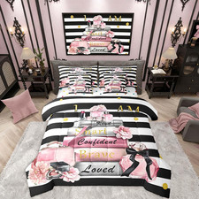 Chic Pink Comforter Set with Sheets, 7-Piece Queen Bedding for Girls