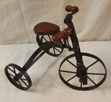Antique Look Iron  Wood Toy Tricycle 9" Wood Handles/Seat-Riveted-Metal Wheels