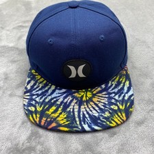 Hurley Youth Flat Brim Snapback Hat Navy Blue Tropical Print Bill