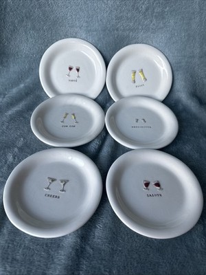 Williams Sonoma Cheers Plates Set of 6 Cocktail Appetizer Plates Salute Sante