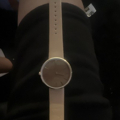 Julius Women's Quartz Analog Watch 34mm Silver Steel Gray Dial Beige Leather