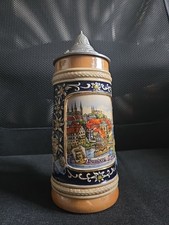 Bierkrug Bamberg mit Zinndeckel handgemalt Souvenir