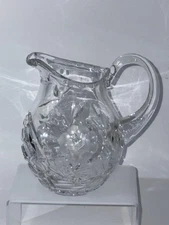 Vintage Cut Crystal Pitcher With Intricate Floral And Star Design 6”
