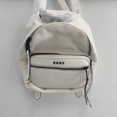DKNY Women's White Faux Leather Adjustable Strap Backpack